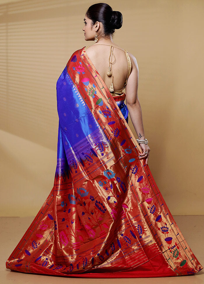 Blue Handloom Kanchipuram Pure Silk Saree With Blouse Piece