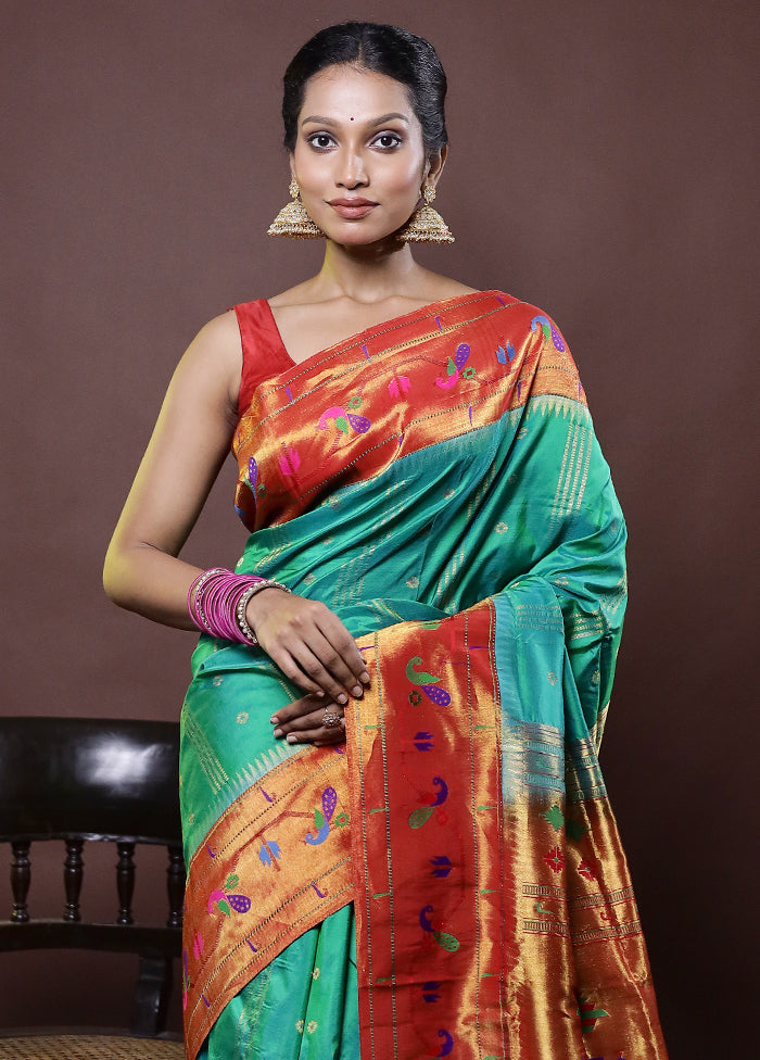 Green Handloom Kanchipuram Pure Silk Saree With Blouse Piece