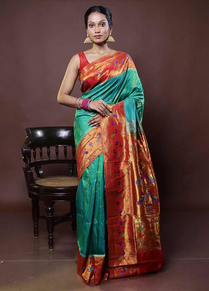 Green Handloom Kanchipuram Pure Silk Saree With Blouse Piece