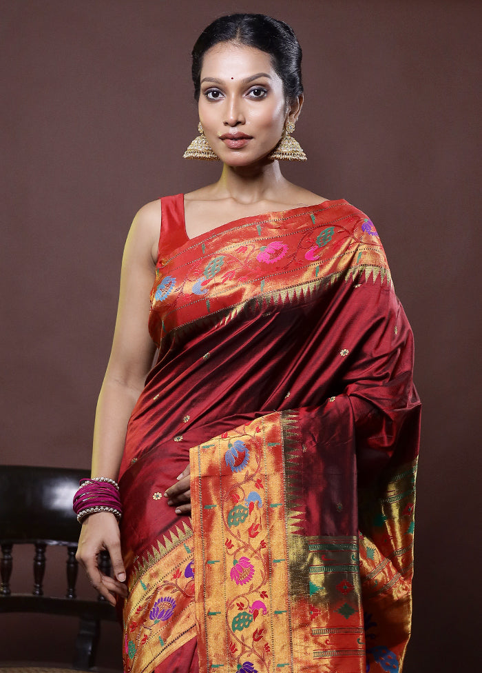 Maroon Handloom Kanchipuram Pure Silk Saree With Blouse Piece