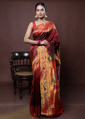 Maroon Handloom Kanchipuram Pure Silk Saree With Blouse Piece