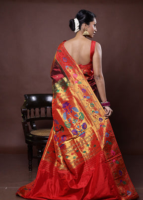 Maroon Handloom Kanchipuram Pure Silk Saree With Blouse Piece