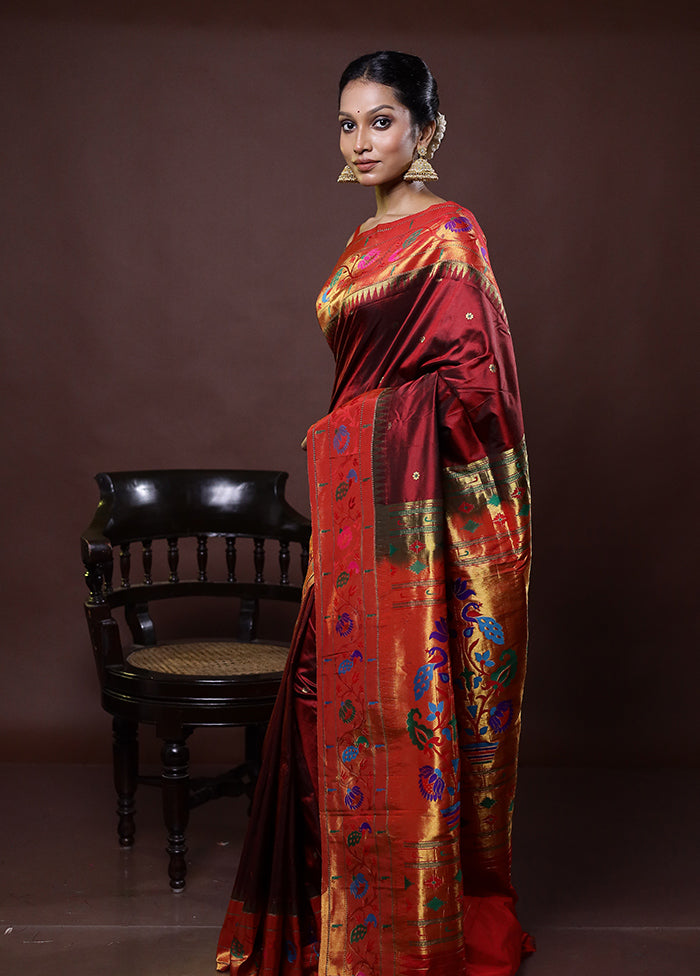 Maroon Handloom Kanchipuram Pure Silk Saree With Blouse Piece