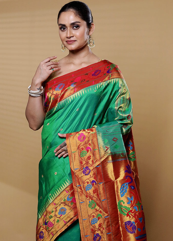 Green Handloom Kanchipuram Pure Silk Saree With Blouse Piece