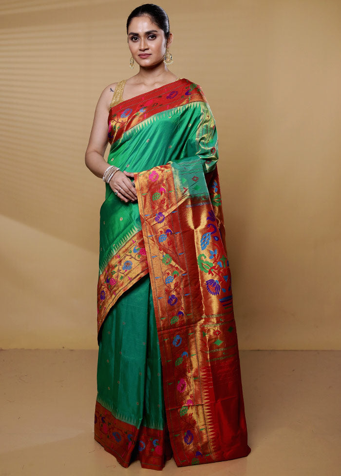 Green Handloom Kanchipuram Pure Silk Saree With Blouse Piece