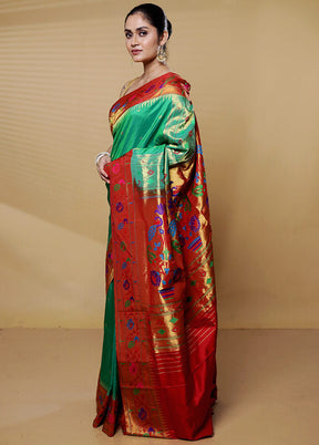 Green Handloom Kanchipuram Pure Silk Saree With Blouse Piece