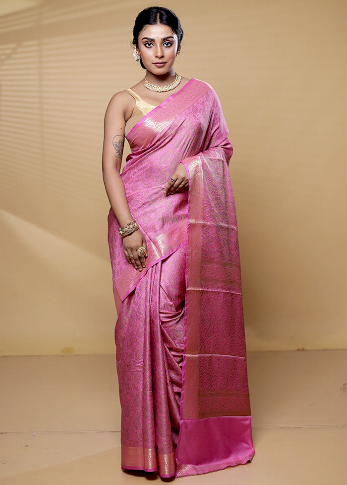 Pink Tanchoi Silk Saree With Blouse Piece