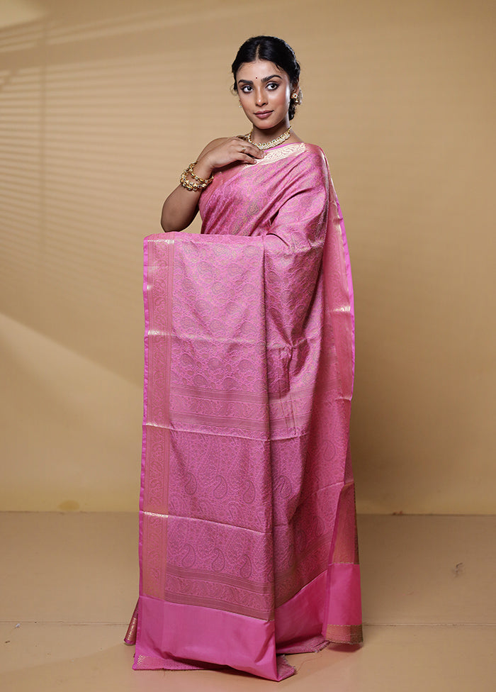 Pink Tanchoi Silk Saree With Blouse Piece