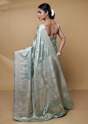 Green Dupion Silk Saree With Blouse Piece