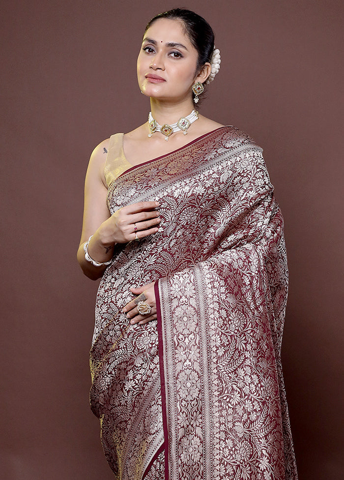 Maroon Handloom Pure Georgette Saree With Blouse Piece