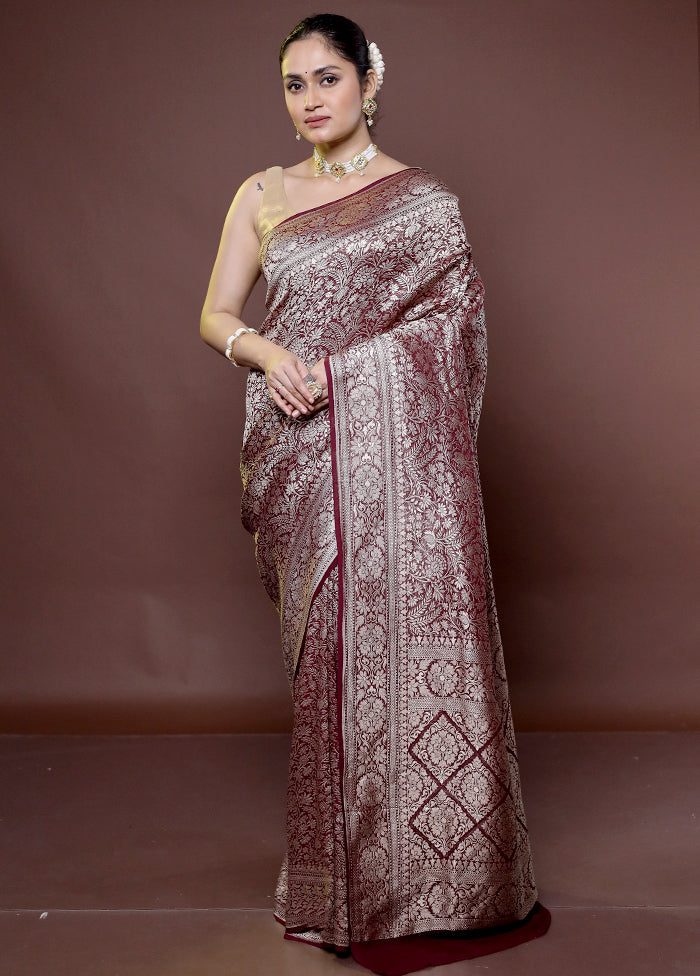 Maroon Handloom Pure Georgette Saree With Blouse Piece