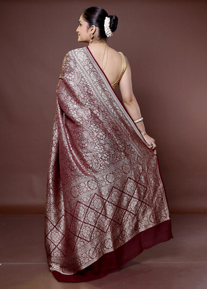 Maroon Handloom Pure Georgette Saree With Blouse Piece