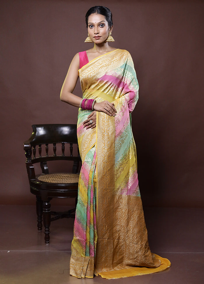 Multicolor Handloom Pure Georgette Saree With Blouse Piece