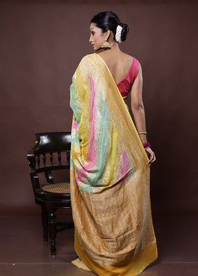 Multicolor Handloom Pure Georgette Saree With Blouse Piece