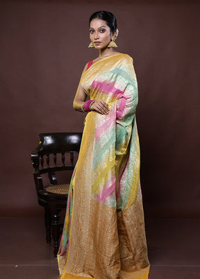 Multicolor Handloom Pure Georgette Saree With Blouse Piece