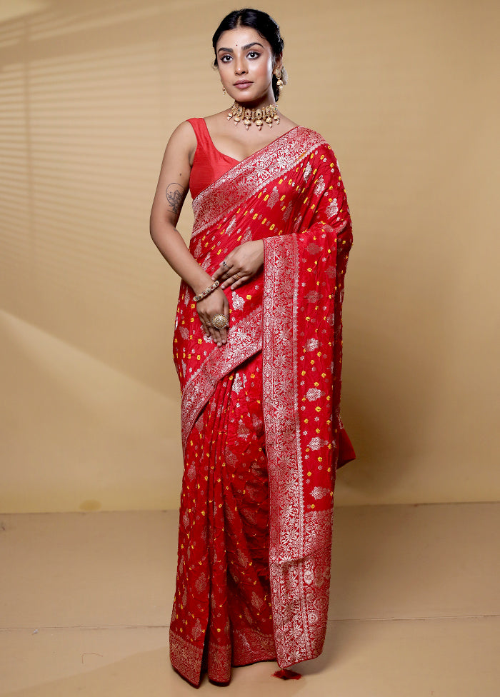 Red Georgette Saree With Blouse Piece