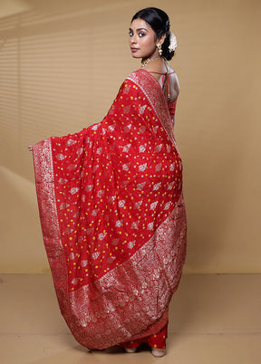 Red Georgette Saree With Blouse Piece