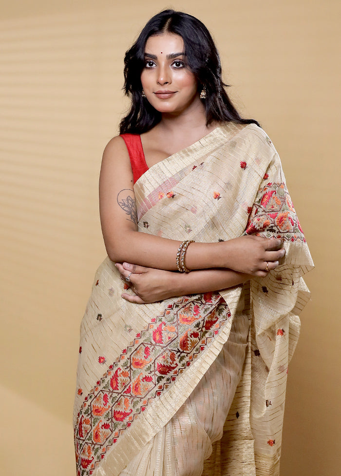 Cream Tissue Silk Saree With Blouse Piece