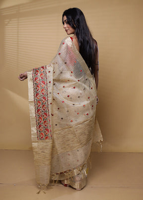 Cream Tissue Silk Saree With Blouse Piece