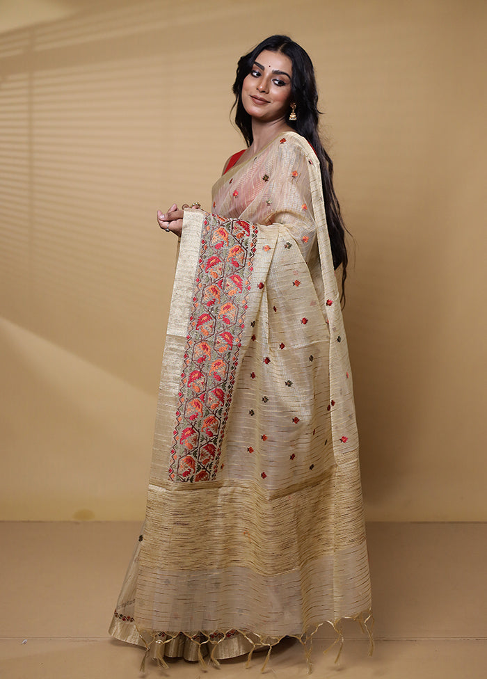 Cream Tissue Silk Saree With Blouse Piece