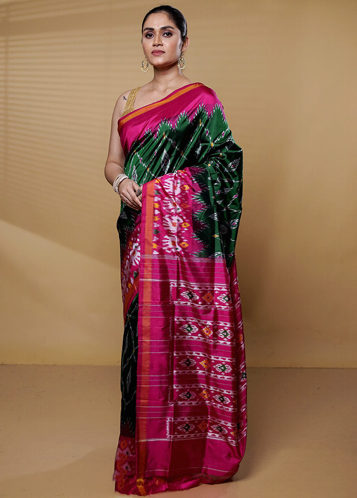 Green Handloom Ikkat Pure Silk Saree With Blouse Piece