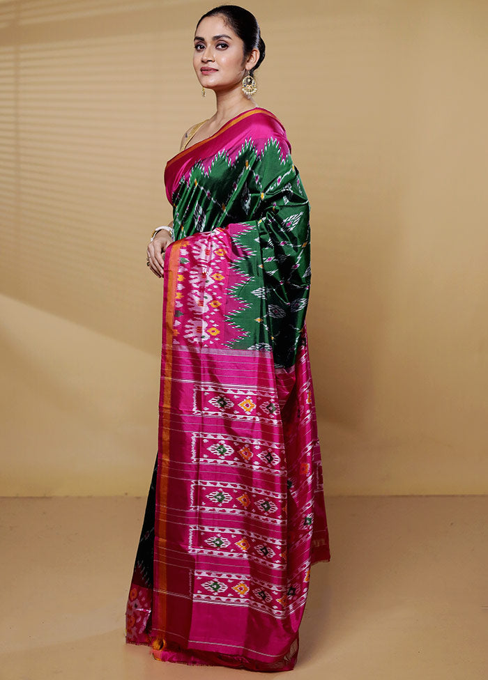 Green Handloom Ikkat Pure Silk Saree With Blouse Piece