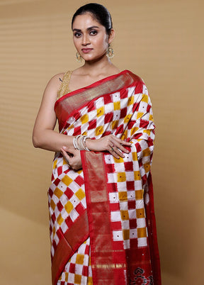 Multicolor Handloom Ikkat Pure Silk Saree With Blouse Piece