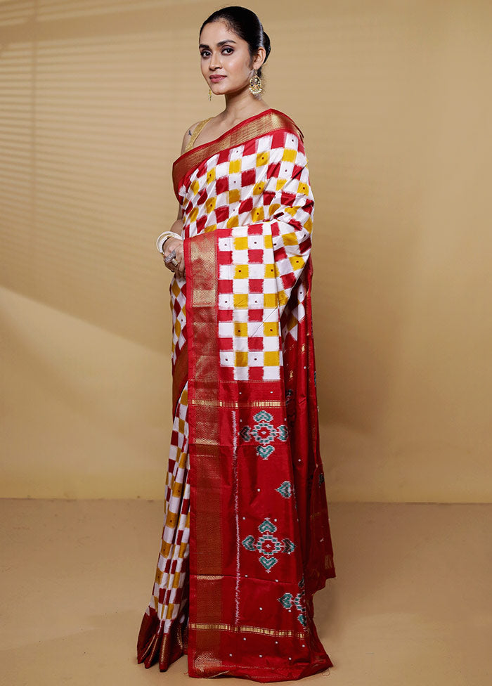 Multicolor Handloom Ikkat Pure Silk Saree With Blouse Piece