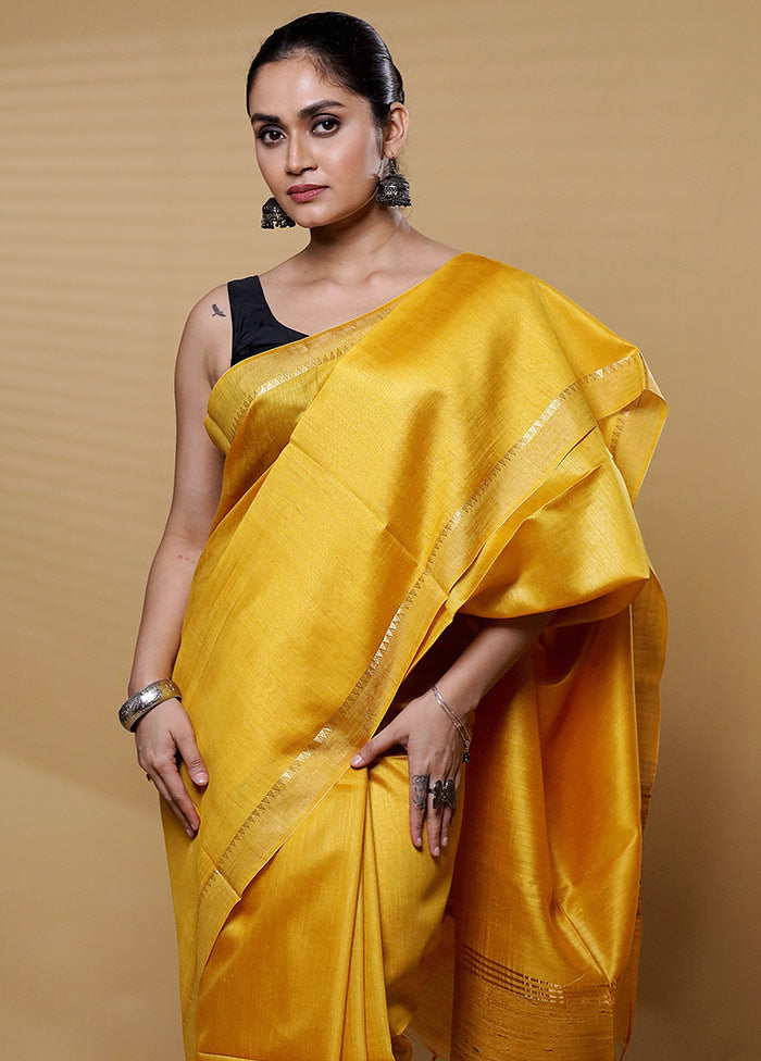 Yellow Tussar Silk Saree With Blouse Piece