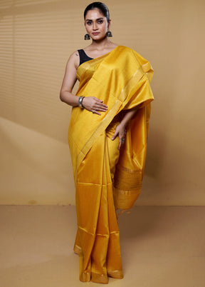 Yellow Tussar Silk Saree With Blouse Piece