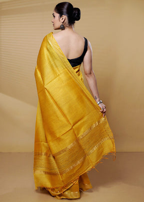 Yellow Tussar Silk Saree With Blouse Piece