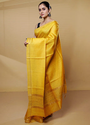 Yellow Tussar Silk Saree With Blouse Piece