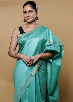 Green Tussar Silk Saree With Blouse Piece