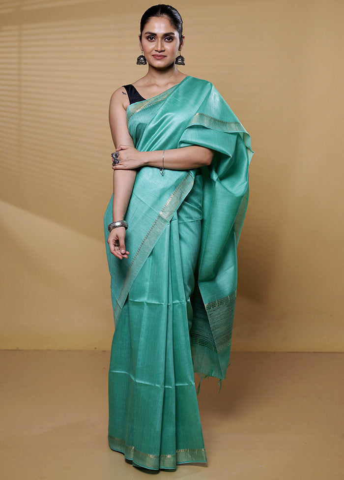 Green Tussar Silk Saree With Blouse Piece