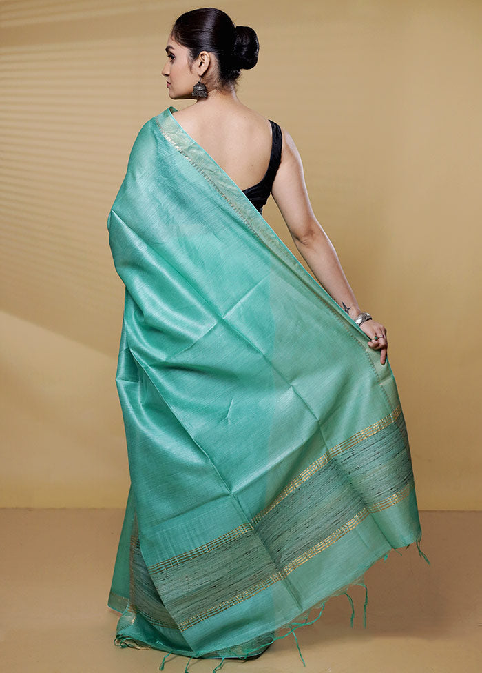 Green Tussar Silk Saree With Blouse Piece