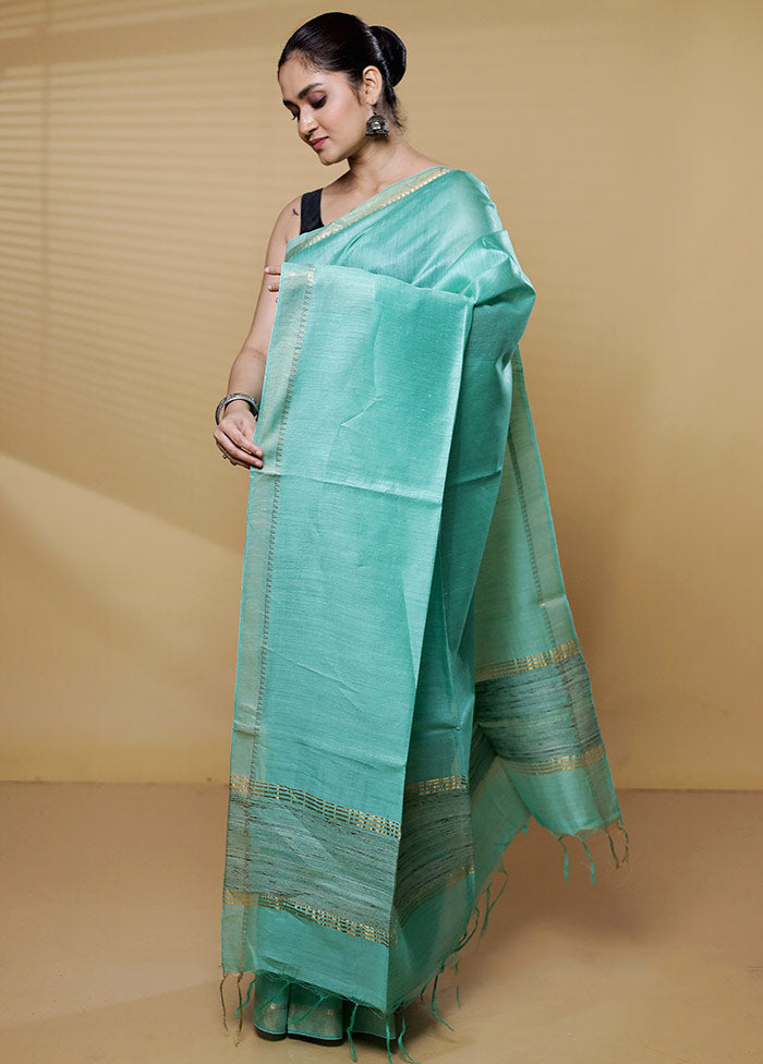 Green Tussar Silk Saree With Blouse Piece