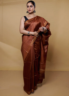 Brown Tussar Silk Saree With Blouse Piece