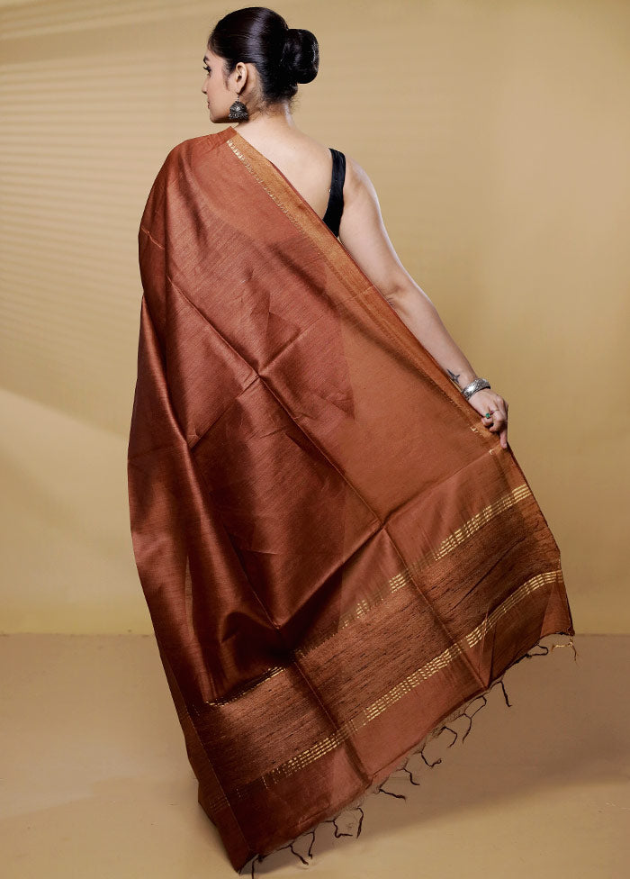 Brown Tussar Silk Saree With Blouse Piece