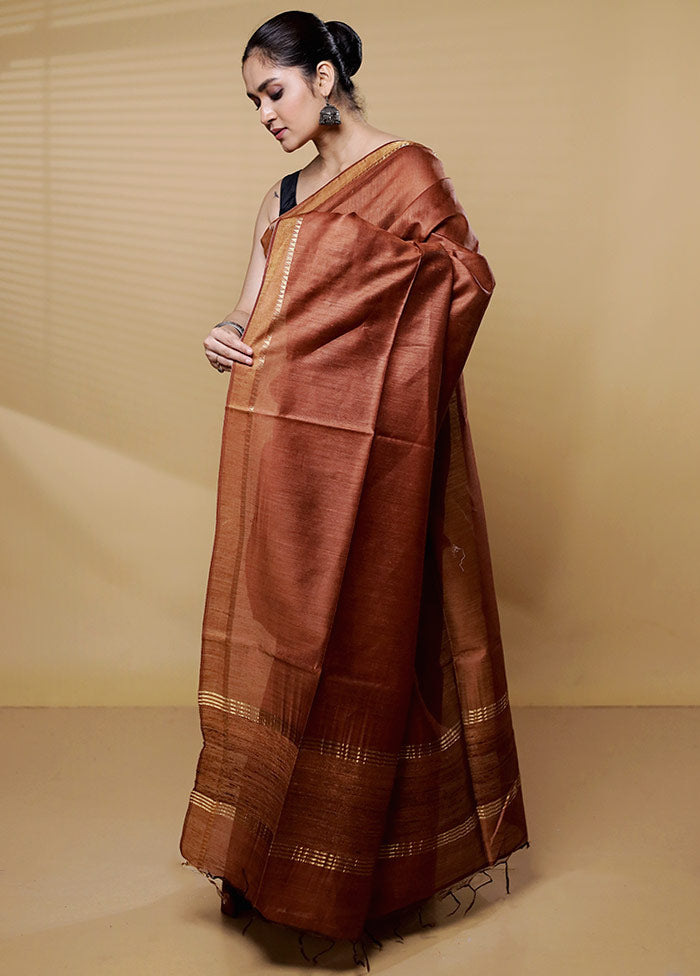 Brown Tussar Silk Saree With Blouse Piece