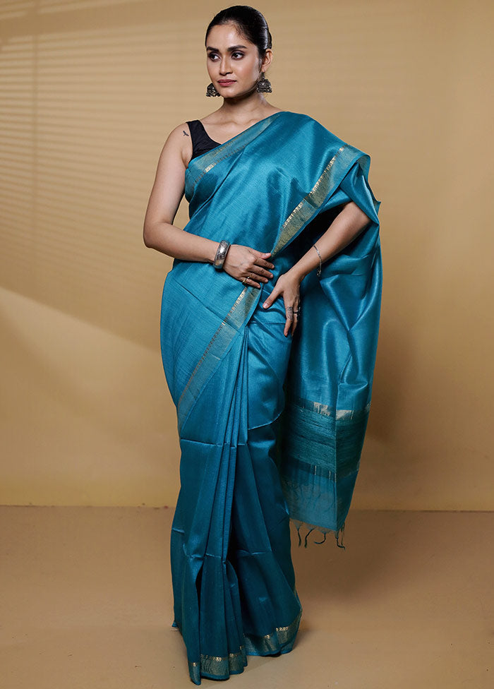 Green Tussar Silk Saree With Blouse Piece