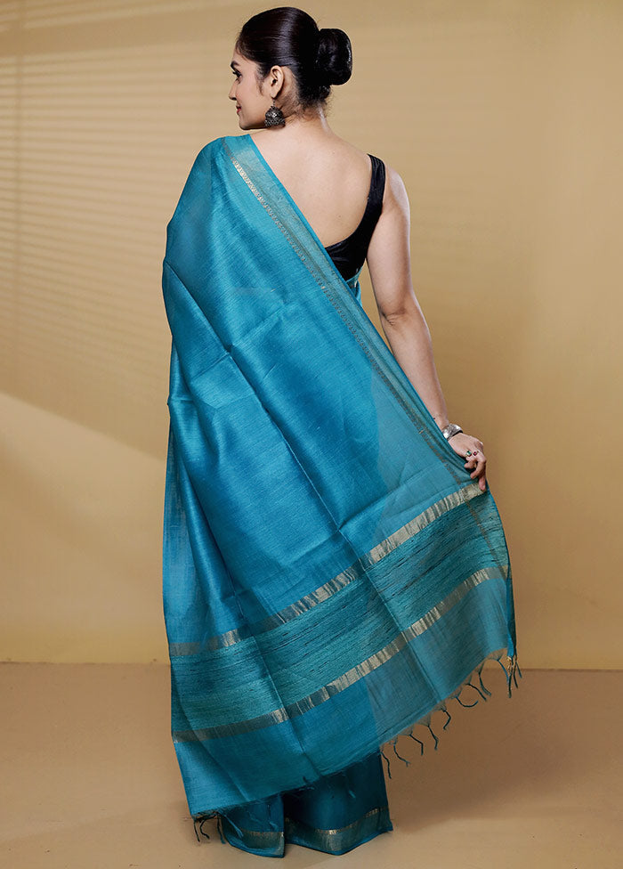 Green Tussar Silk Saree With Blouse Piece