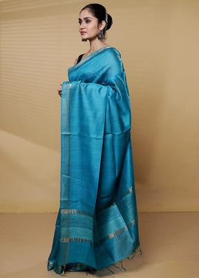 Green Tussar Silk Saree With Blouse Piece