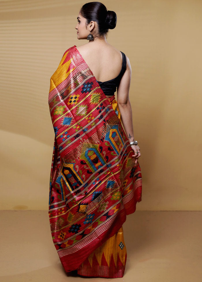 Yellow Tussar Silk Saree With Blouse Piece