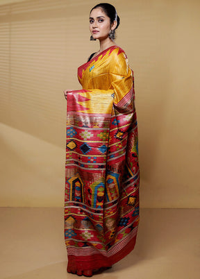 Yellow Tussar Silk Saree With Blouse Piece