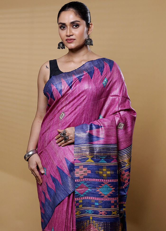 Purple Tussar Silk Saree With Blouse Piece