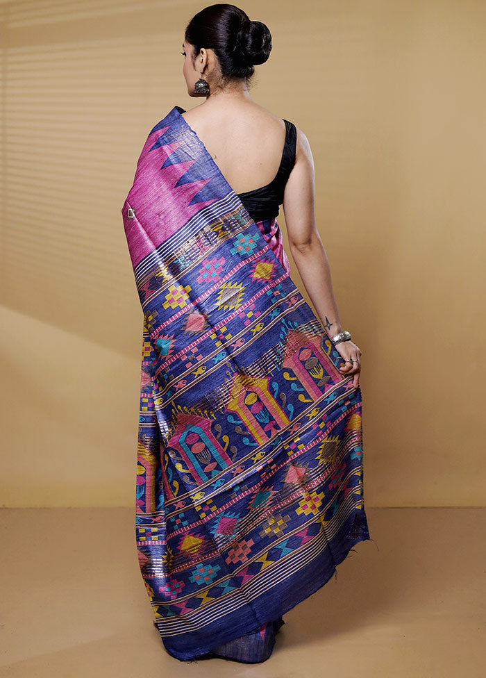 Purple Tussar Silk Saree With Blouse Piece