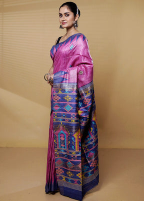 Purple Tussar Silk Saree With Blouse Piece