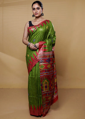 Green Tussar Silk Saree With Blouse Piece