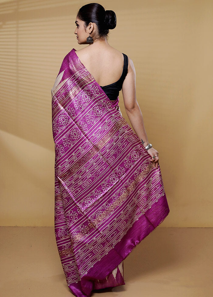 Cream Tussar Silk Saree With Blouse Piece