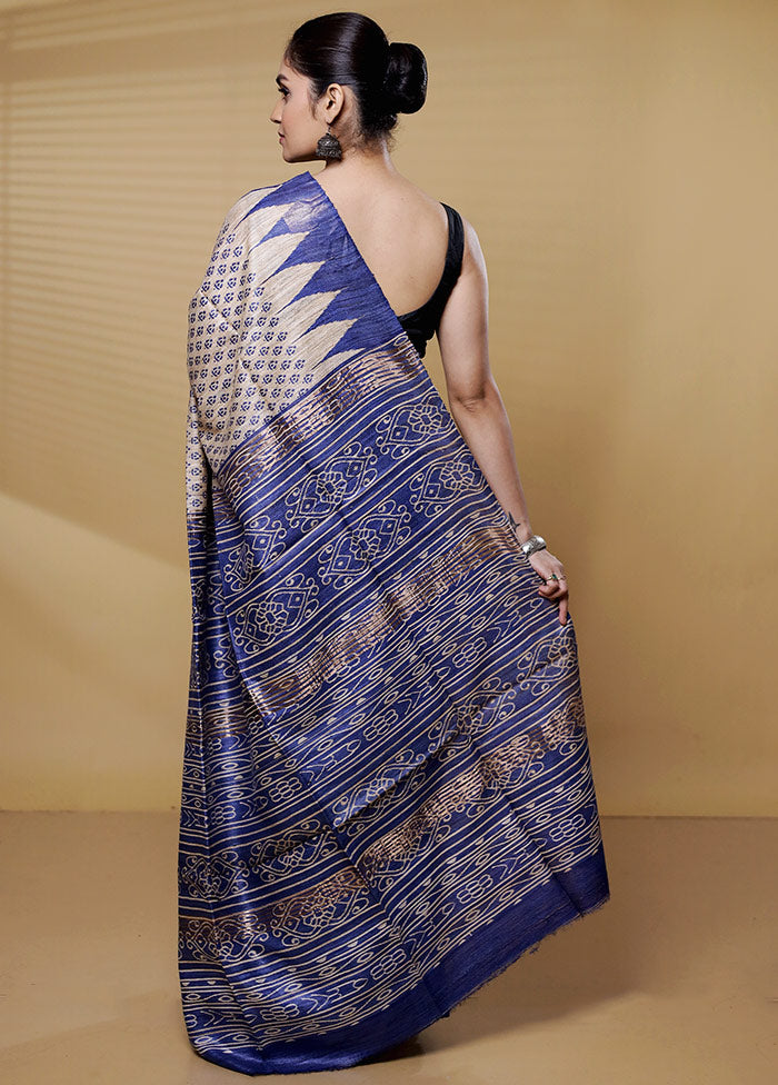 Cream Tussar Silk Saree With Blouse Piece